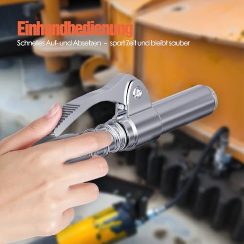 Fettpresse-Mundstück 2 Stück – Schnellverschluss-Fettpresse-Adapter mit Einhandbedienung – Fettpressenkupplung mit 6-Backen-Verriegelung – Aufsatz passend für 1/8 NPT, SAE und Metrische Schmiernippel