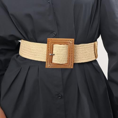 3-Pack Unisex Rattan Straw Raffia Summer Belts - Elastic Stretch Woven Wide Waist Bands for Men & Women2