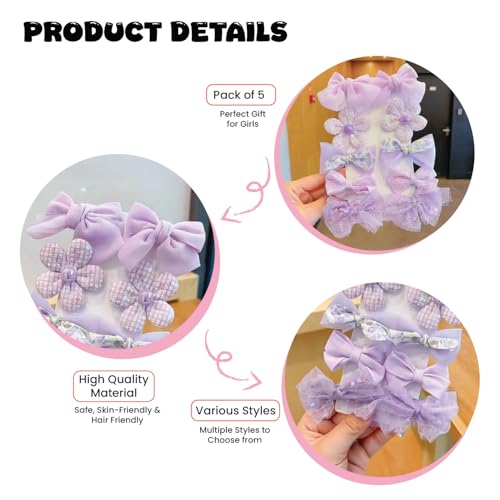 Image of SYGA 10-Piece Baby Hair Clip Set for Girls Adorable Bow and Flower Designs Hair Pin Soft, Lightweight, and Stylish - Light Purple