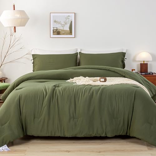 BOHOPOPM Softness Solid Olive Green Twin/Twin XL Bed Comforter Set