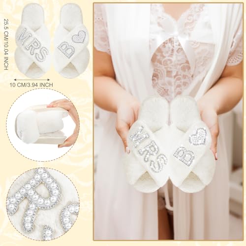 Image of Xtinmee Personalized Initial Wedding Bride Slipper Mrs Pearl Letter Makeup Bag Bachelorette Party Bridal Shower Wedding Gifts(B)