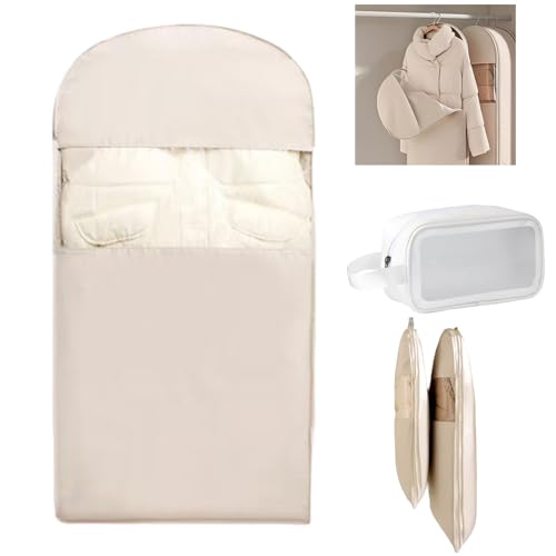 Space Saving Hanging Garment Bag with Self Compression Zipper - Dust Proof Protector for Down Coat, Coats, Suits & Seasonal Clothes | Closet Storage Organizer - Main Image
