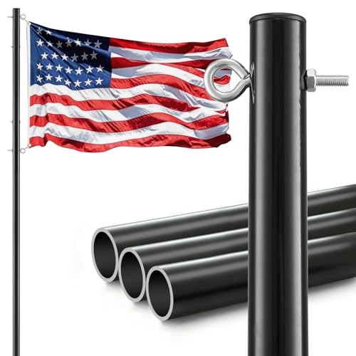 TANYINZY In Ground Flag Pole for Outside House 11FT Heavy Duty Metal Flag Pole Kit with Auger Base 3X5 Polyester American Flag & 1.49 inch Large Diameter for Yard Residential Commercial