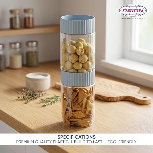 Image of Asian Plastowares - Clear Stack Jar (750ML X 2) | BPA-Free | Multipurpose Jar for Snacks, Pulses, Dry Fruits & Biscuits | Airtight | Food Grade Storage Box | Assorted Colour