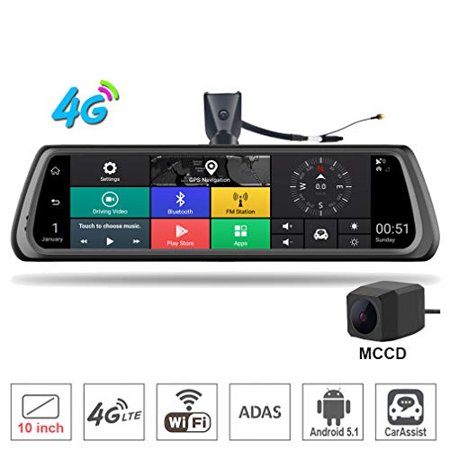 SZKJ K920 10 pulgadas pantalla completa 4G táctil IPS especial coche Dash Cam retrovisor espejo de marcha atrás con navegación GPS ADAS Bluetooth WiFi APP Android 5.1 lente dual FHD 1080P Cover