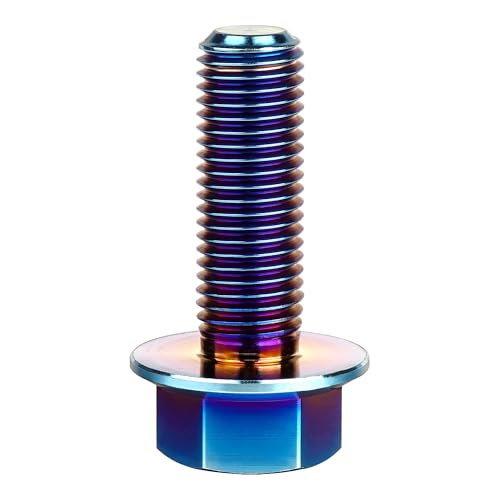 Image of Ti Screws M10 x 20 25 30 35 40 45 50 55 60 65 70 75 80 90 100mm 1.25 Pitch Titanium Flange Hex Bolt Pack of 4 (Burnt Blue, M10x30mm)