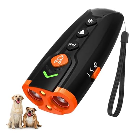 HZK Ultraschall-Hundegebell-Abwehrgerät, Wiederaufladbares Anti-Bell-Gerät mit 4 Modi (Akustisch/Ultraschall/Stroboskop+Ultraschall/LED-Taschenlampe),7 M Reichweite,Geeignet für das Hundetraining