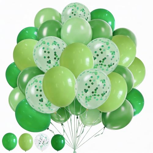 Image of 60Pcs Green Balloons Kit, 12 Inch Confetti Balloons for Party Decorations | Green Latex Balloons with Confetti Design Create a Fresh Party Setup for Birthdays, Baby Showers, St. Patrick'S Day & Events