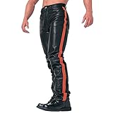 trousers with side pockets Herren PU Leder Biker Hose Herren Punk Motorradhose Herren Leder Schwarz Lederhose Herren Modern Lederhose Herren Slim Fit Hose Elastisch Bikerhose Lederjeans für Winter Winddicht und Wasserdicht