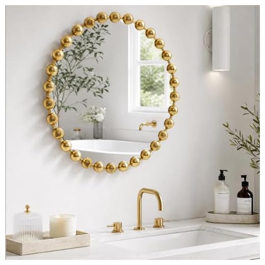 Madison Park Round Mirror, Metal Frame Circle Mirror 27 inch, Wall Art Decor Mounted Hanging for Entryway, Bathroom, hallway, Living Room, Vanity, Marlowe, Gold