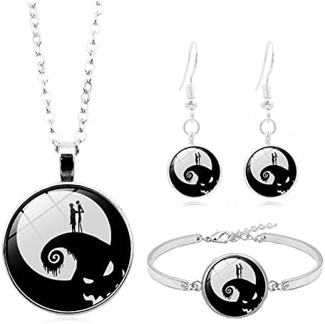 Ertvvwer Nightmare Before Christmas Jewelry Sets, Nightmare Before Christmas Earrings, Necklace, Bracelet, Jack and Sally Nightmare Moon Jewelry Sets, Pendant, Charms Gift for Women, Girls