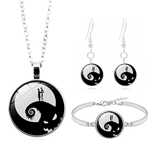 Ertvvwer Nightmare Before Christmas Jewelry Sets, Nightmare Before Christmas Earrings, Necklace, Bracelet, Jack And Sally Nightmare Moon Jewelry Sets, Pendant, Charms Gift For Women, Girls #TOP2