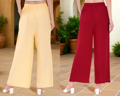 Image of Buy That Trendz Palazzo Pants for Women Rayon Elasticated Regular Fit Flared Wide Leg M to 6XL Pack of 2