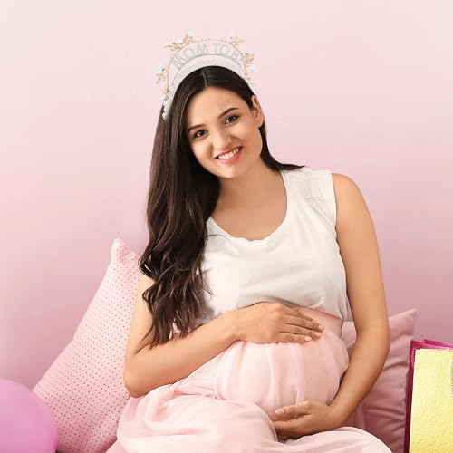 YOUAME Pearl Embellished Baby Shower Mom to be Headband - Handmade Mummy To Be Headpiece, Baby Shower Mother Head Accessory Pearl Head Tiara4