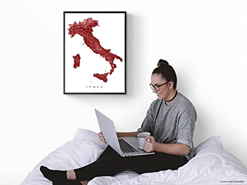 Italy Map Wall Art Print 8X10, Italy Map Poster 24X36, Handmade Topographic Italy Art Wall Decor Artwork, Italy Gifts By Maps As Art #TOP6
