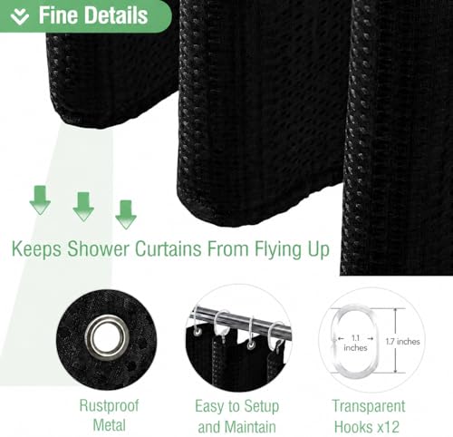 Image of HOMETHREADS Embrace Luxury with Our 6-Feet Long Premium Polyester Shower Curtain with 12 Hooks for a Lavish Bathroom Ambiance | Stylish, Splendid, and Perfectly Sized (Classic Black, 180x180cm)