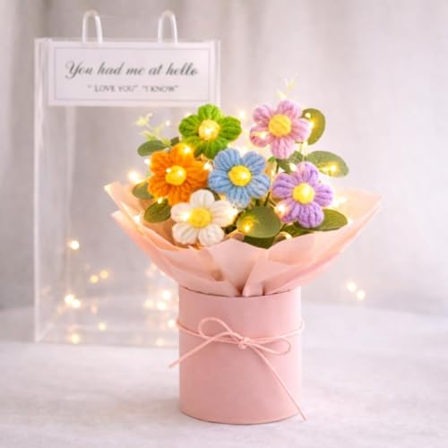 Artificial Crochet Flower Bouquet with LED Light| Handmade Yarn K...