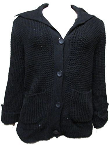Jones New York Signature Women's Button Down Sweater 3/4 Sleeve S Black