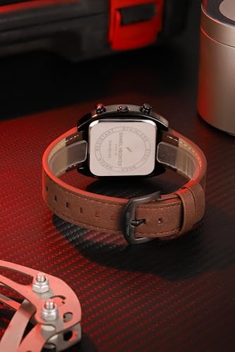 Image of Daniel Hechter Paris Bercy Collection Analog Quartz Watch for Men with Square Dial, Multifunction Sub-Dials, Date Display, Crystal Hour Markers and Leather Strap - DHM1001