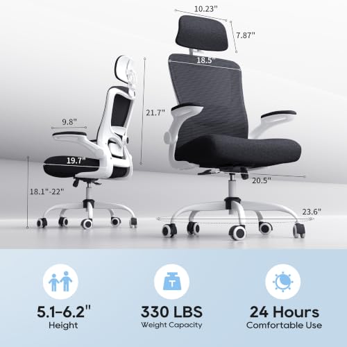Image of Ergonomic Office Chair for Long Hours, Adjustable Padded Lumbar Support for Lower Back Relief, 330 lb Capacity, Comfortable Computer Desk Chair for Home Office, Work & Study