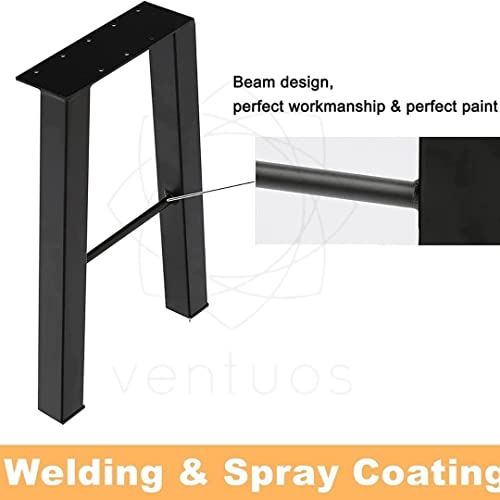 Image of Set of 2 Metal Table Legs - Modern Industrial H-Shape Steel Legs for Dining Table Desk Kitchen Island & Workbench Heavy-Duty Powder-Coated Frame for DIY Custom Tables