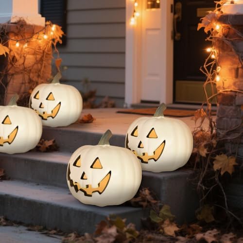 Halloween Deko Outdoor Garten, Kürbis Deko Kerze Led Herbstdeko Weiß(20cm) – Ansicht 6