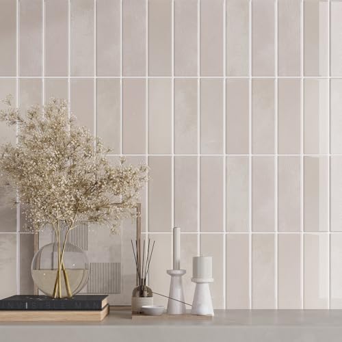 VaryPaper 20 Sheets Pink Beige Backsplash Peel and Stick Subway Tile Back Splash Stick on Tiles for Kitchen 12''x12'' Waterproof Self Adhesive Vinyl Bathroom Wall Tile Removable Backsplash for Renters