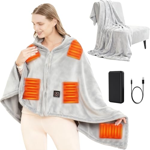 Coperta elettrica USB con batteria da 10000 mAh, 150 x 80 cm, senza fili, 3 livelli di temperatura, flanella singola, Electric Blanket Shawl, coperta termica per ufficio, pausa pranzo, viaggi