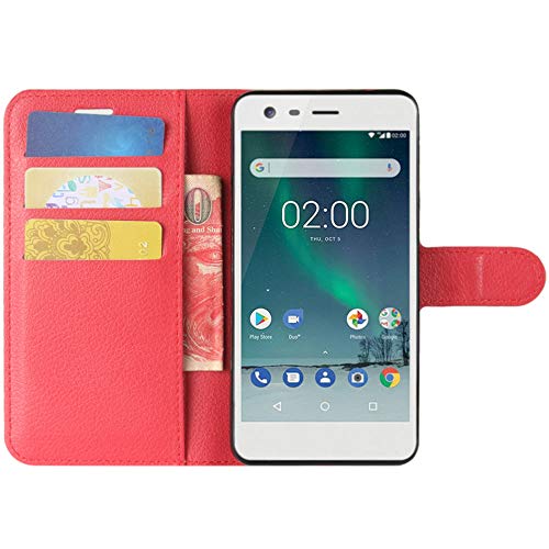 HualuBro Nokia 6 Hülle, Leder Brieftasche Etui LederHülle Tasche Schutzhülle HandyHülle [Standfunktion] Leather Wallet Ledertasche Flip Hülle Cover für Nokia 6 2017 (Rot)