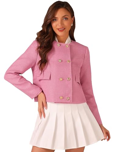 Allegra K Tweed Jacket for Women's Double Breasted Long Sleeve Elegant Casual Jackets