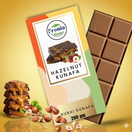 Image of Fronia Kunafa Chocolate Bar Dubai Style - Hazelnut Kunafa Chocolate Dessert, Milk Chocolate with Creamy Hazelnut Filling & Crunchy Kunafa Layers | 200g