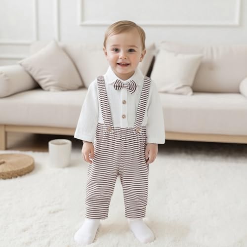 Image of VISGOGO Toddler Boy Linen Outfit Baby Boy Fall Winter Clothes Set Button-Down Shirt Tops Cotton Linen Pants 2PCS