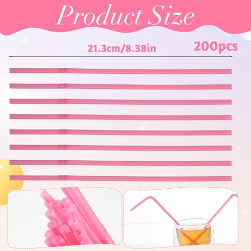 200 pitillos flexibles desechables de plástico rosa miniatura 2