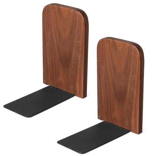 KICHOUSE 2 Piezas Sujetalibros de Madera de Nogal Soporte Estable y Antideslizante para Estanterías Diseño Minimalista para Organizar Libros Hogar y Oficina