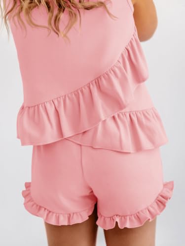 Image of Haloumoning Girls Summer Clothing Sets Ruffle Tank Tops and Shorts | 2 Piece Outfits