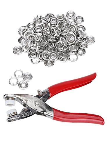 Image of LIMBANI BROTHERS 100 Silver Piece Metal Thickened Snap Fasteners Kit, Five Claw Buckle Set with Hand Pressure Pliers Tool DIY Sewing Buttons Set for Clothing Sewing& Crafting Revat Machine (Silver)