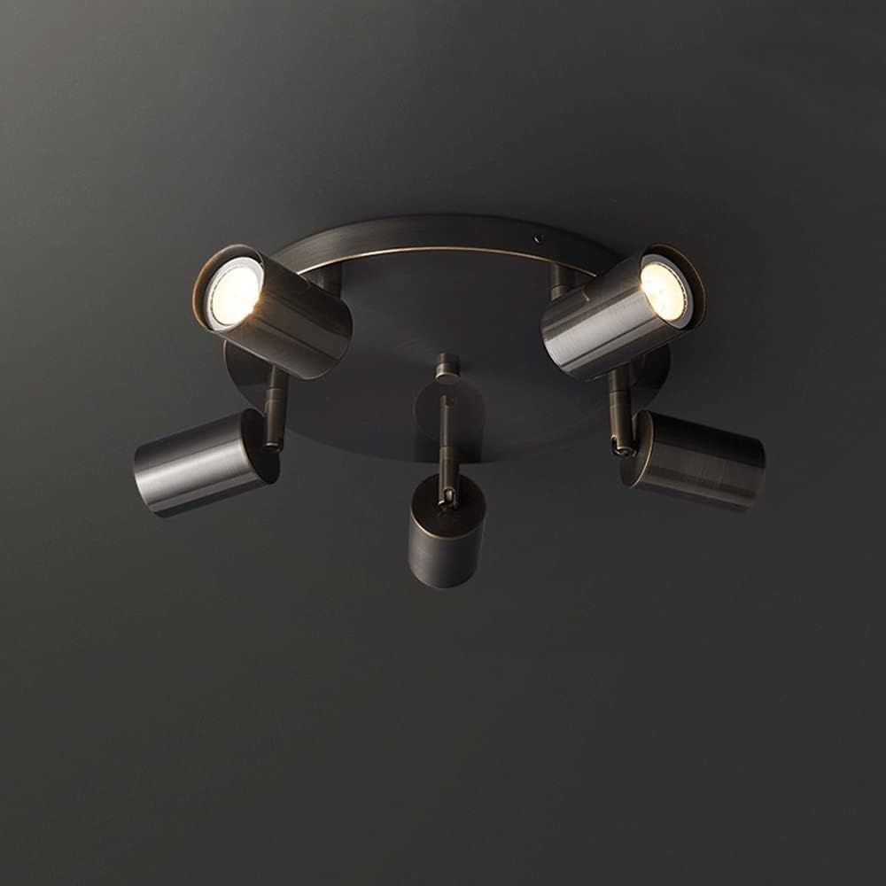 Plafoniera Moderna in Ottone con Testa orientabile, faretto a LED direzionale Rotondo Regolabile, Kit di Montaggio a Filo con lampadine da 4000K Incluse, Oro 5 Teste, Scuro 5,Dark-5 Heads