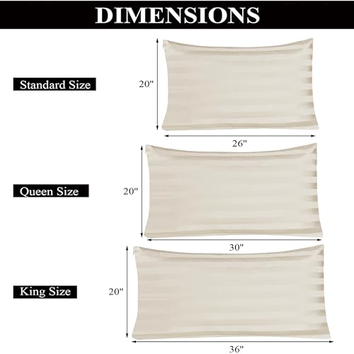 Image of 100% Egyptian Cotton Pillow Protectors Set of 4, 600 Thread Count King Size Bed Pillow Cases with Zipper, Sateen Weave Cooling Pillow Cases Quiet and Breathable Easy Care (4PCS, Stripe-Beige)