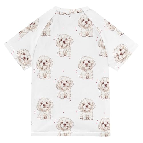 ALAZA Kids Rash Guard Boys Toddler Swim Shirts Short Sleeve Puppy Dog White UPF 50+ 3T2