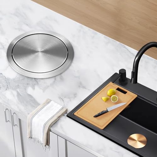 Image of 2.4 Gallon /9L Round Kitchen Trash Bin,The Countertop is Embedded in a Trash Can,Drop-in Trash Chute,Built-in Waste Basket,for Restaurant Home Hotel