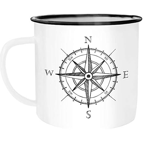 MoonWorks Emaille Tasse Becher Kompass Windrose Abenteurer Campingbecher Kaffeetasse weiß-schwarz unisize Cover