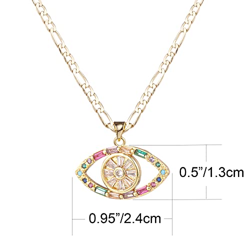 Evil Eye Necklace for Women 14K Gold Plated White Color Cubic Zirconia Inlay Evil Eye Pendant Necklace 3mm Figaro Chain Necklace 18/22 inches2