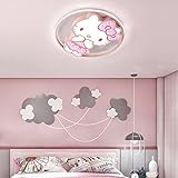 Cartoon LED Deckenleuchte Kinderzimmer Rosa Hallo Kitty Babyzimmer Dimmbar Deckenlampe mit Fernbedienung Modern Runde led Deckenbeleuchtung für Kreativ Mädchen Kinder Schlafzimmer Wandleuchte (Ø58cm)