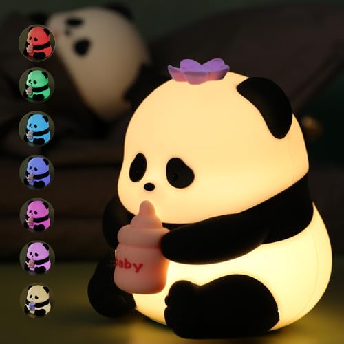 Image of Led Cute Panda Night Light with 7 Colors, Dimmable Timer Nursery Lamps, Rechargeable Touch Control Night Lamp for Kids Adults, Used for Camping Party Room Decor(Flower Panda)