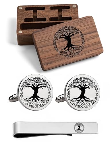 Kooer Classic Engraved Viking Rune Vegvisir Cuff Links Tie Bar Personalized Wedding Cufflinks Jewelry Gift for Men