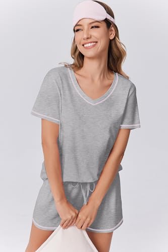 Image of Ekouaer Womens Pajamas Sets Soft 95% Cotton Pjs Short Sleeve Lounge Sets | Comfy Sleepwear Sets with pockets, ideal for Home, Mom, Party, Gifts, Daily Wear
