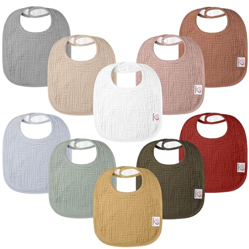 Image of 100% Cotton Muslin Baby Bibs 10-Pack Baby Drool Bibs for Unisex Baby Toddlers Infant Newborns Drooling and Teething