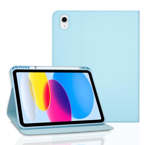 Housse iPad 10e génération personnalisable avec veille automatique et porte-crayon bleu