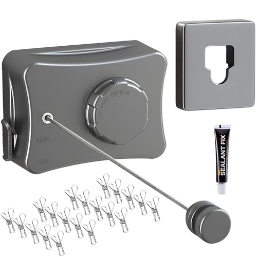 Kazaigou Retractable Clothesline Indoor, Non-Sagging Clothes Line Indoor & Outdoor,5.1M/16.73Ft Heavy Duty Clothes Drying Laundry Line, Wall Mounted Stainless Steel Line with 20pcs Windproof Hooks