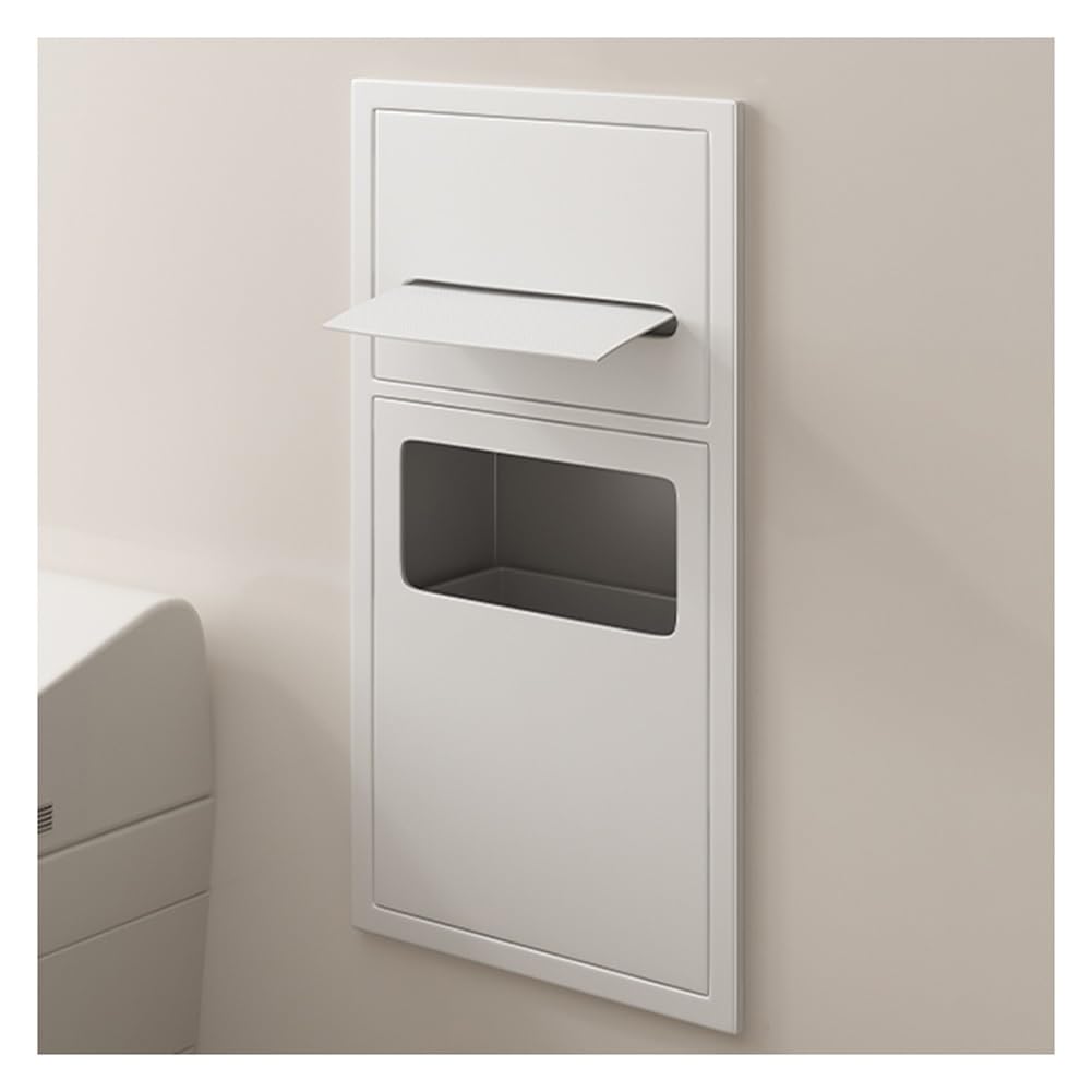 QUSYZD Stainless Steel Recessed Shower Shelf with Trash Can, Waterproof Bathroom Niche Organizer, Wall-Inset Storage Caddy,White-60X28X13.5cm